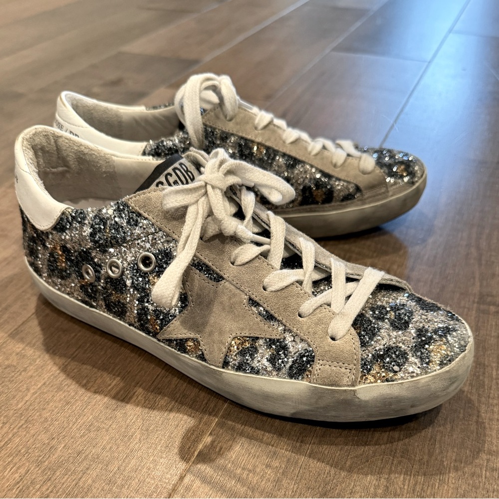 Like New Golden Goose Glitter Leopard Print Superstar Sneaker